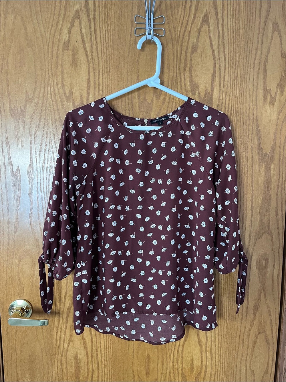 Papermoon Maroon Floral Tie-Sleeve Blouse
